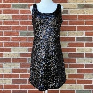 White House Black Market Scoop Neck Black Sequin Sleeveless Mini Dress 👗